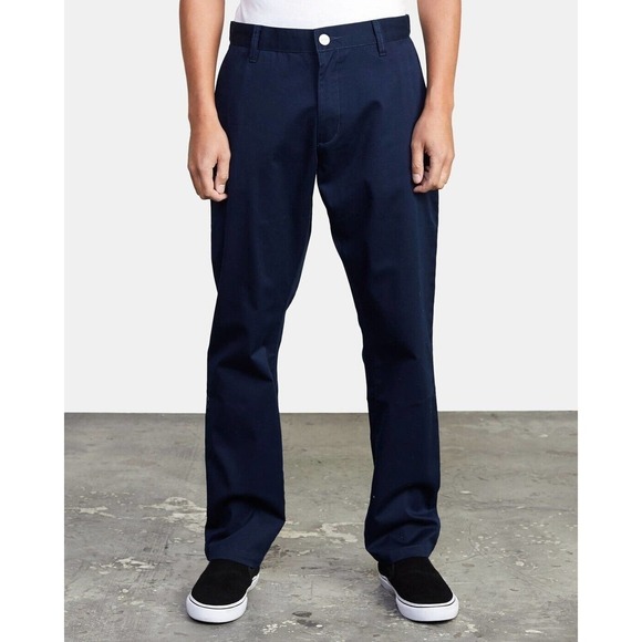 NWT RVCA The Weekend Stretch Chino Pants Straight Fit Men's Navy Blue Size 29 - Picture 1 of 9